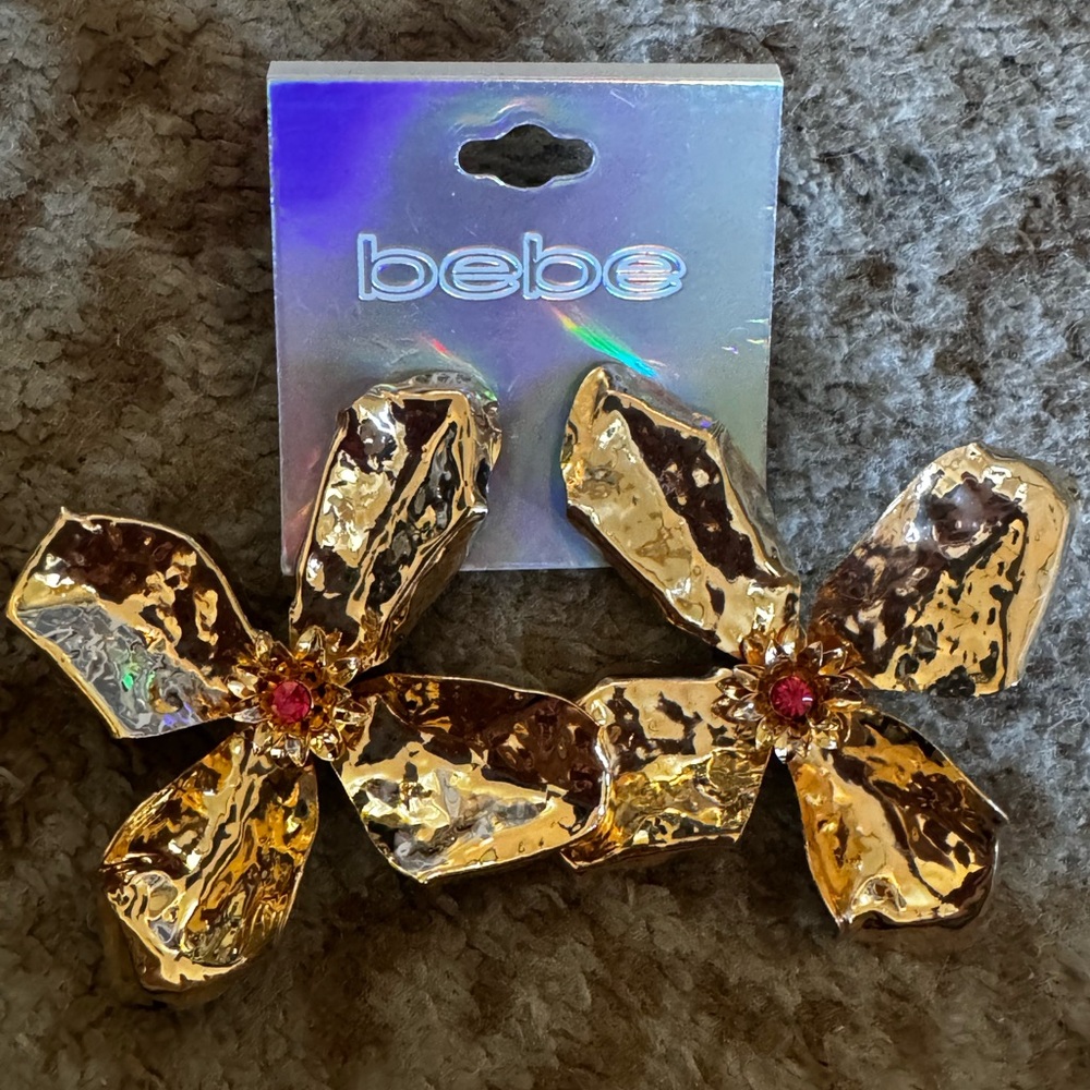 Large gold flower earrings statement Bebe